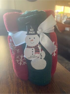 Festive Holiday Washcloths 6 pack- Red & Green Snowman Designs